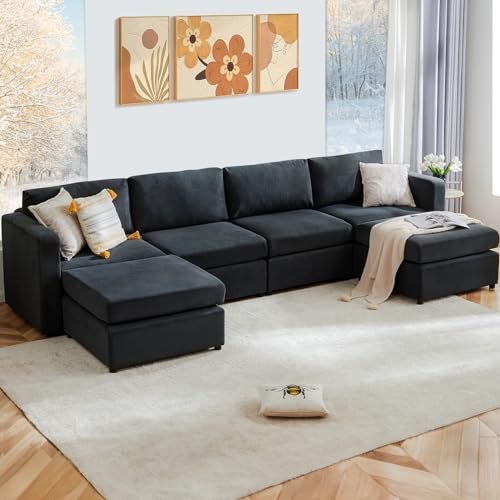 6-Seater U-Shaped Dark Grey Modular Couch for Living Room