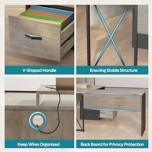 Bestier 55-inch L-Shaped Desk with Reversible Drawer & Monitor Stand (Retro Grey Oak Light)