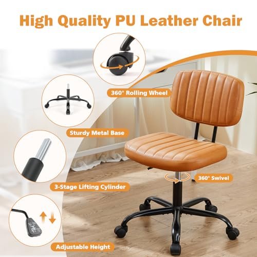 Superone Armless Home Office Chair for Small Spaces