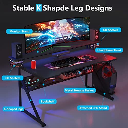 Tribesigns 47-inch Gaming Desk with Storage and Monitors Shelf