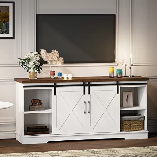 Barn Door Media Console with Storage for 65" TV (White)