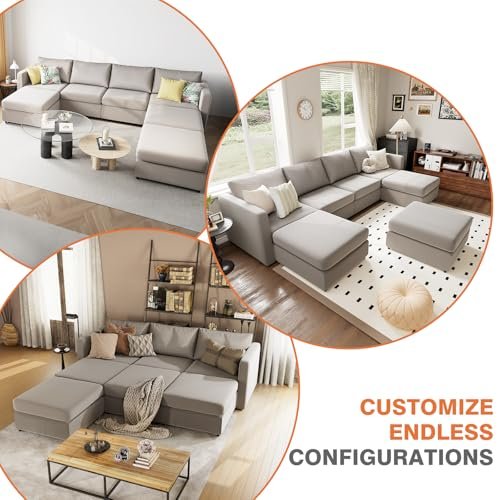 U-Shaped Modular Sectional Sofa with Fabric Sleeper