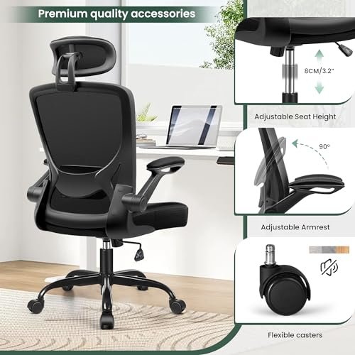 Kerdom Ergonomic Office Chair with Headrest and Flip-up Arms