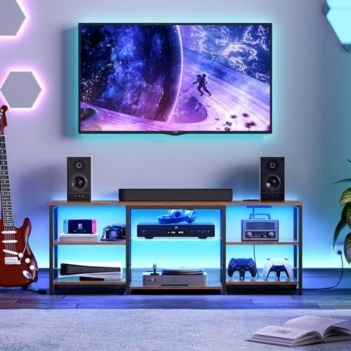 Rustic Brown & Black 65" TV Stand with Charging Station