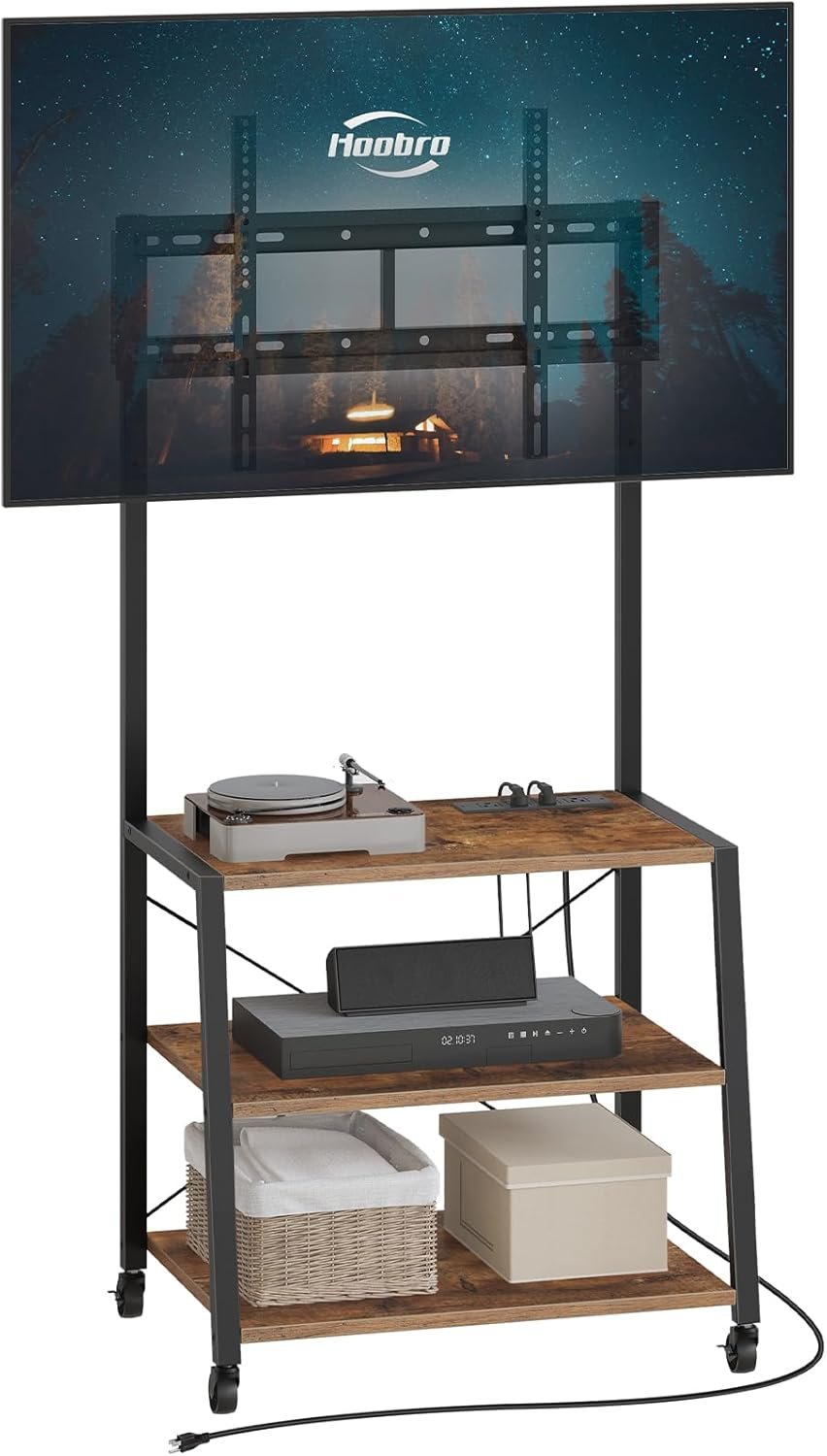 HOOBRO Brown & Black TV Stand with Mount & Power Outlet for Up to 55" TV