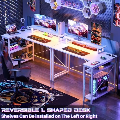 Homieasy L-Shaped Gaming Desk with Power Outlet & LED Lighting