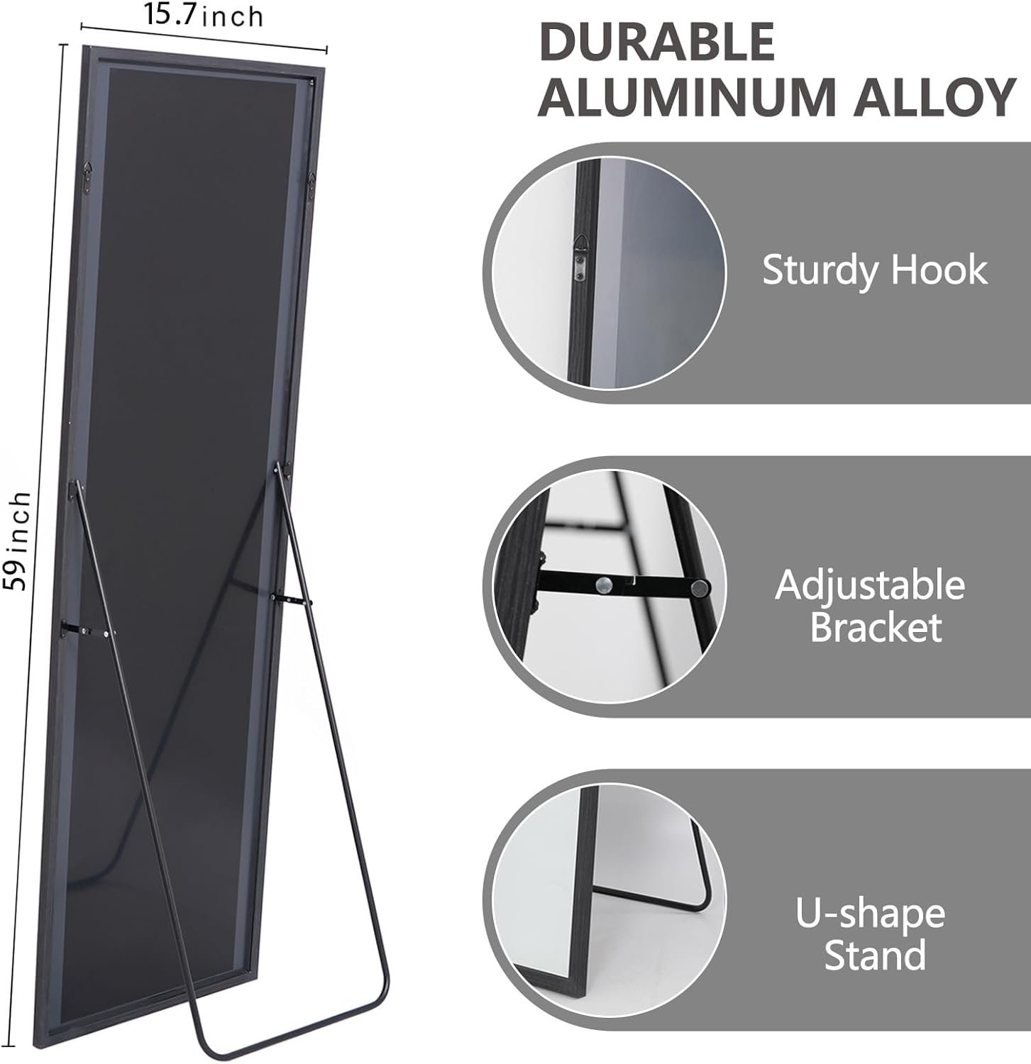 Elegant Black Full-Length Rectangular Mirror for Bedroom