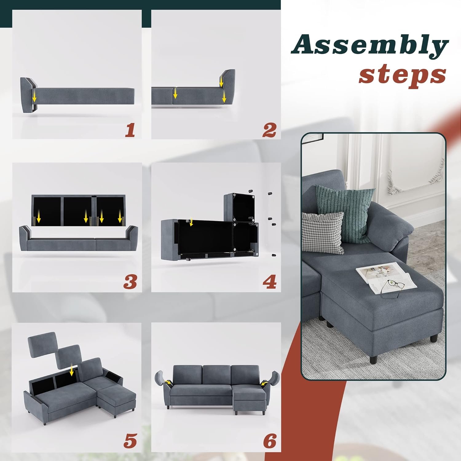 Vongrasig 79 Gray Convertible Sectional Sofa for Living Room, Apartment, and Office