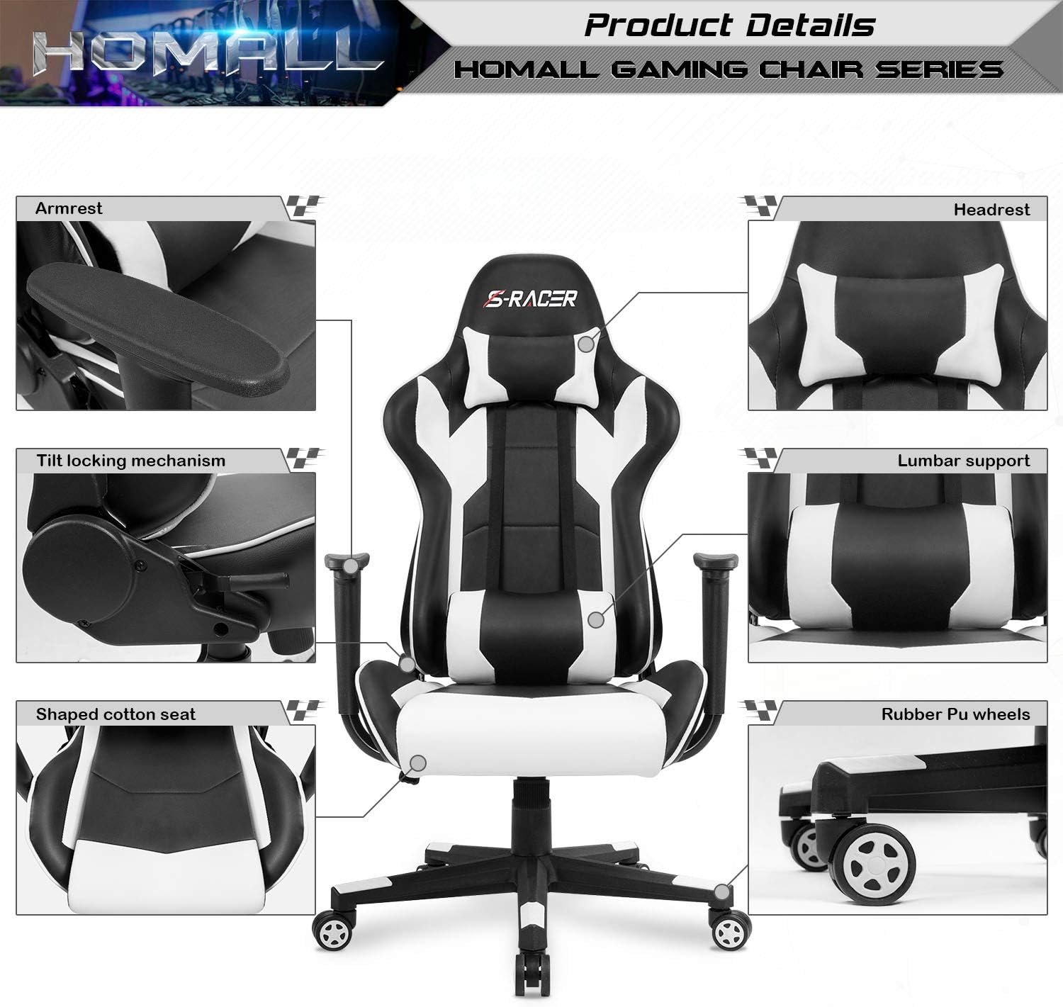 Homall Ergonomic Gaming Chair for Office and Computer Desk