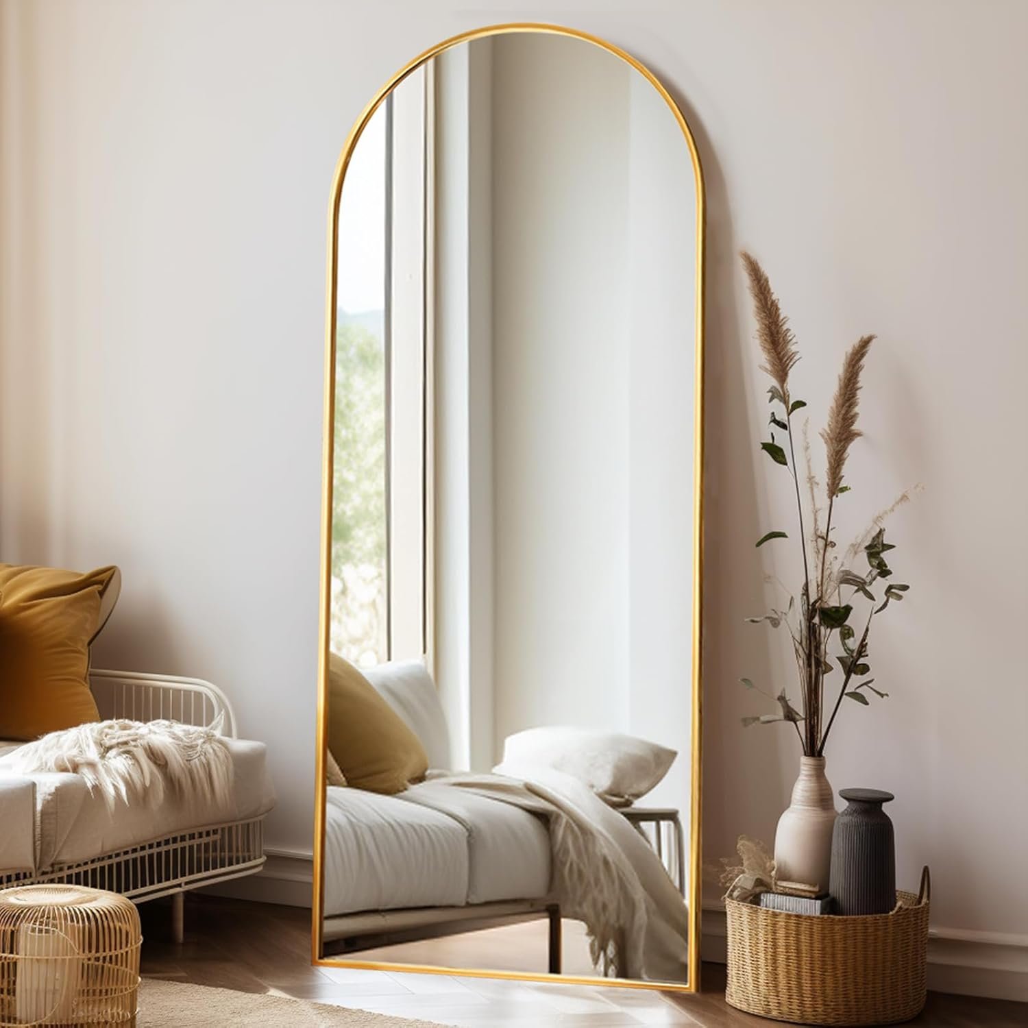 Gold Aluminum Arch Floor Length Mirror, 64x21, Bedroom & Living Room