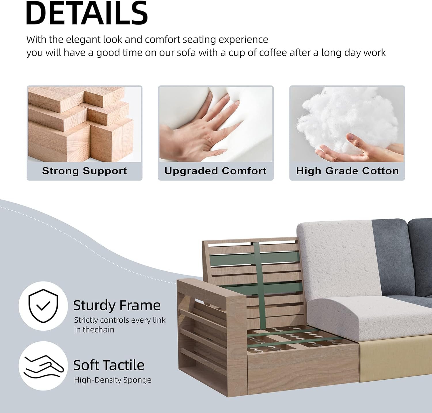 Shintenchi 79 Inch Dark Grey Convertible Sectional Sofa for Living Room