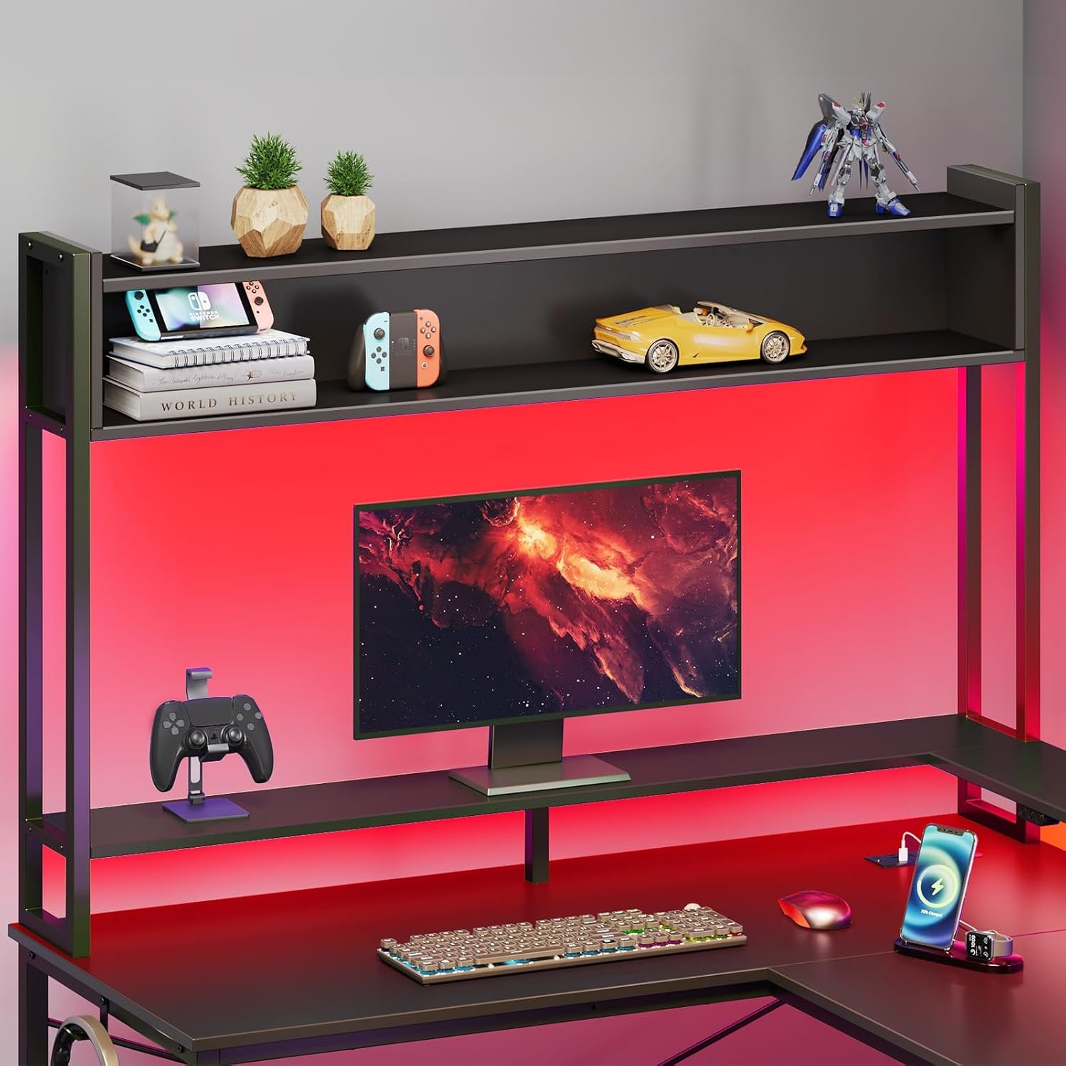Seventable L-Shaped Gaming Desk with Drawers