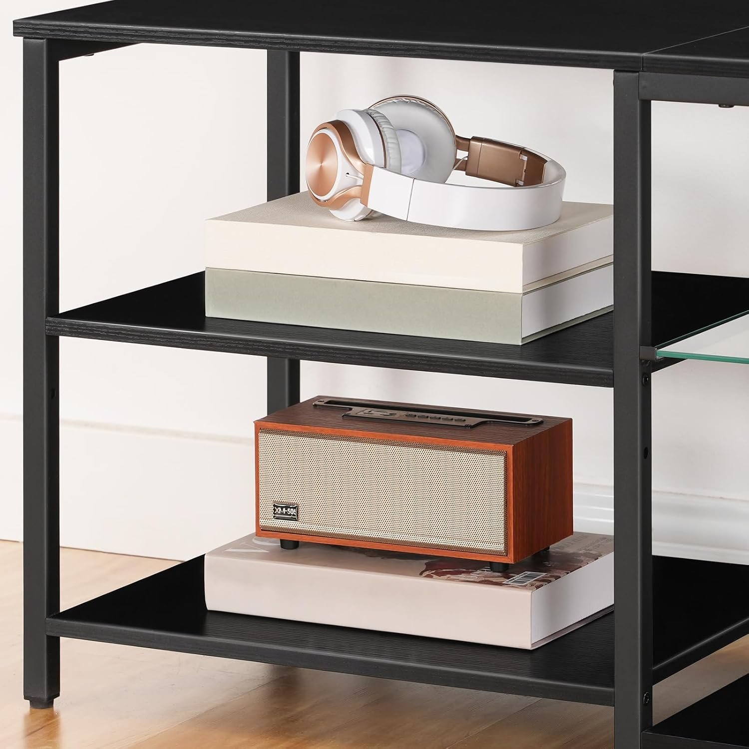 HOBBRO LED TV Stand 65 Inch with Charging Station