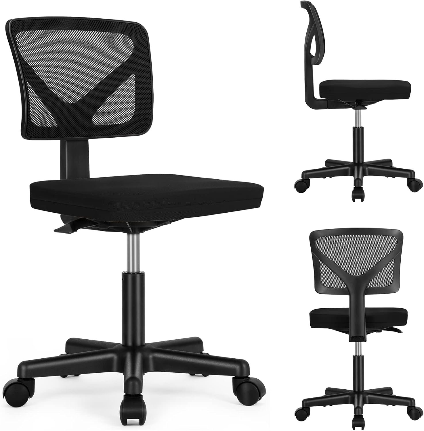 Superone Armless Desk Chairs for Small Spaces, Black