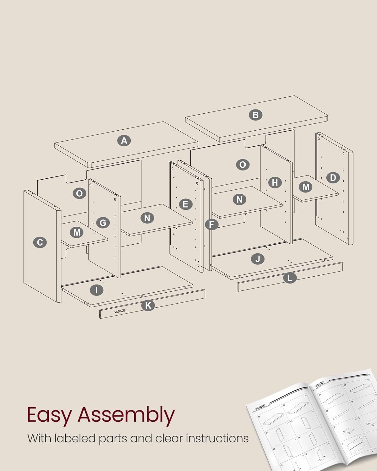VASAGLE TV Stand for Up to 65-inch TVs, Entertainment Center with Storage