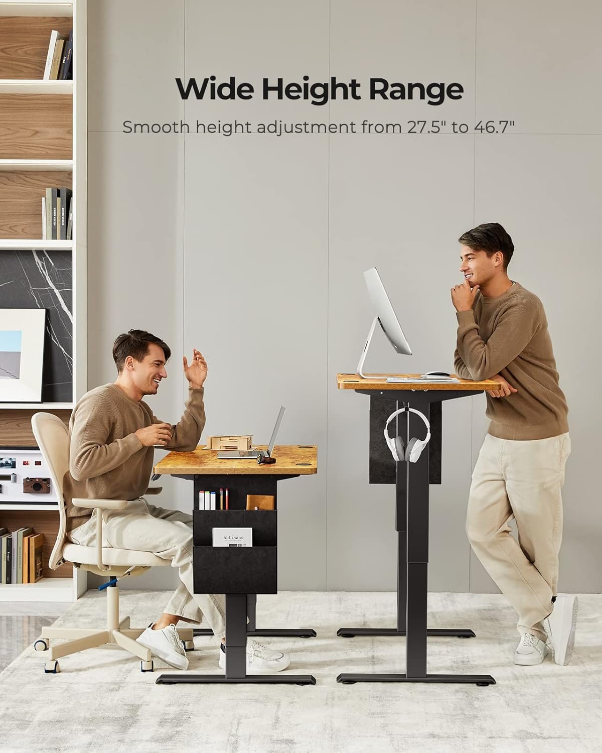 Marsail Electric Standing Desk with Storage and Hook