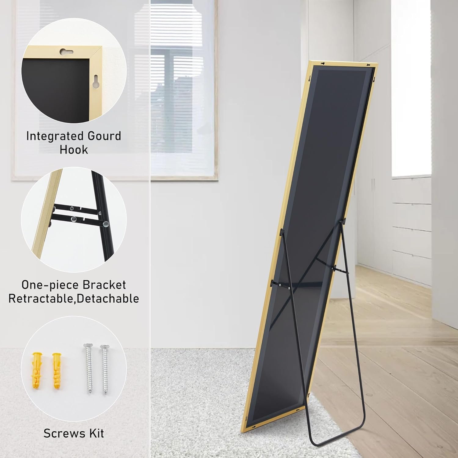 Gold Standing Mirror 59x16 Floor Wall, Superone