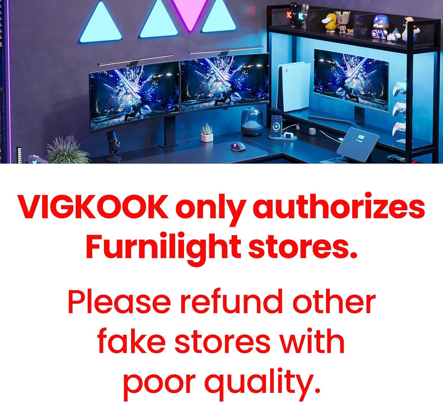 Reversible L-Shaped Gaming Desk with Power Outlet & LED Strip