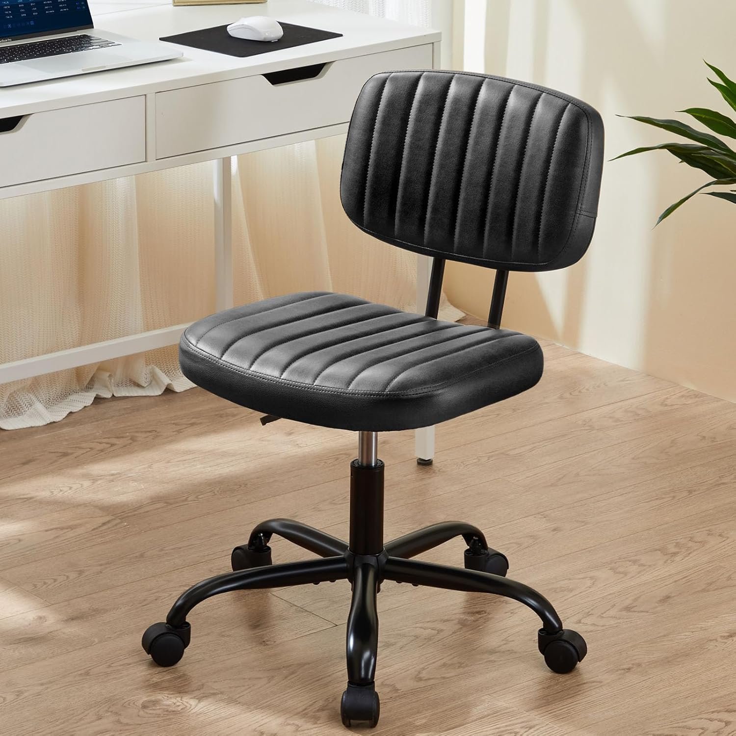 Superone Armless PU Leather Desk Chair with Lumbar Support