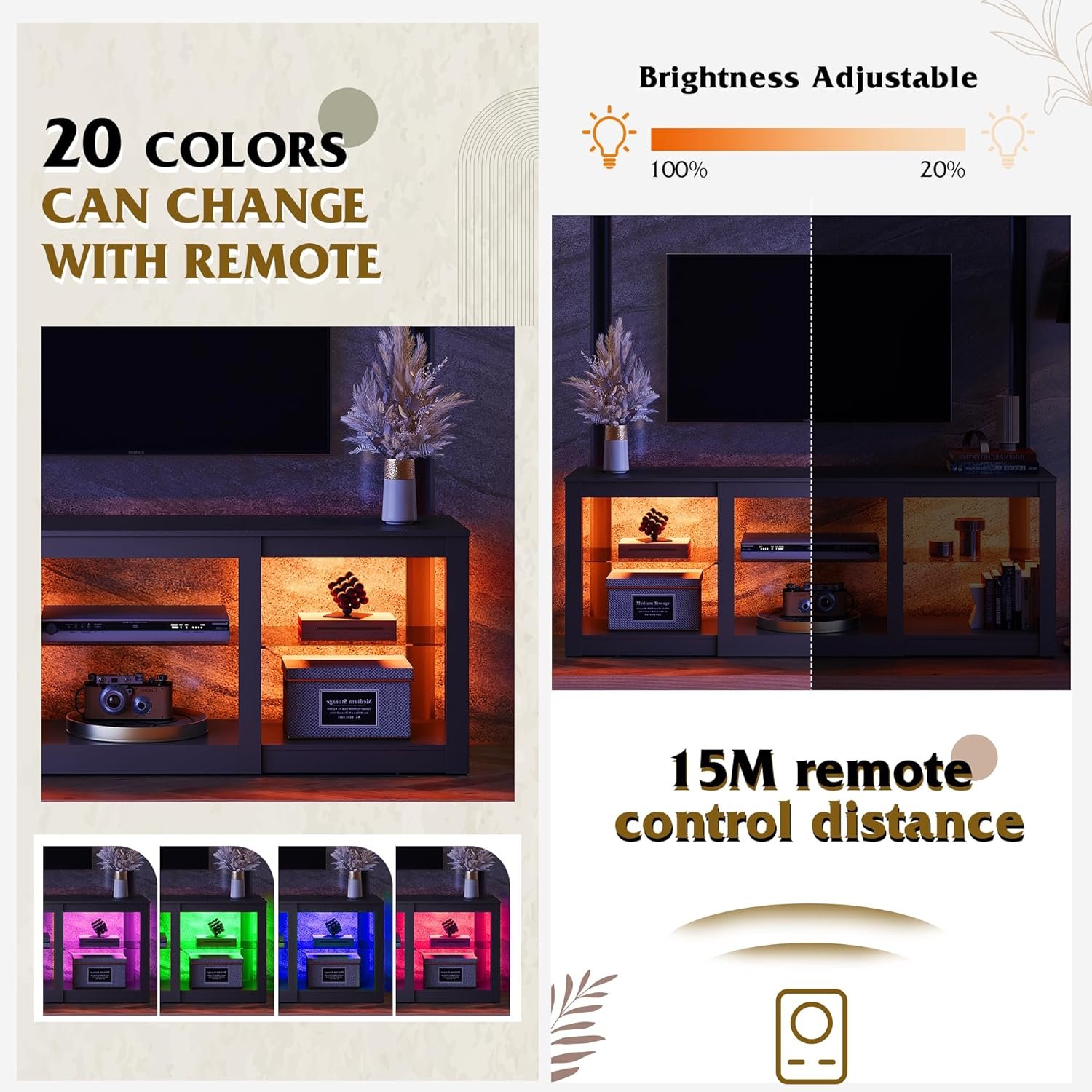 TV Stand for 65 Inch TV, Entertainment Center with Adjustable Glass Shelves