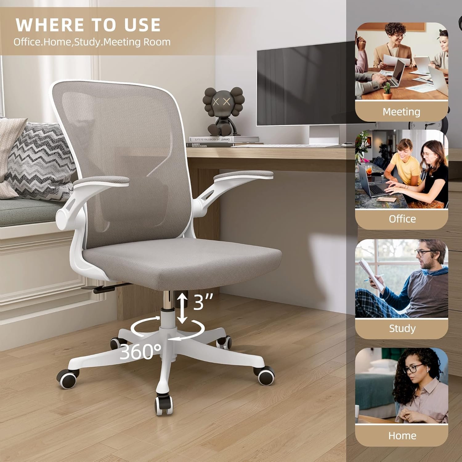 Ergonomic Desk Chairs with Lumbar Support & Flip-up Arms