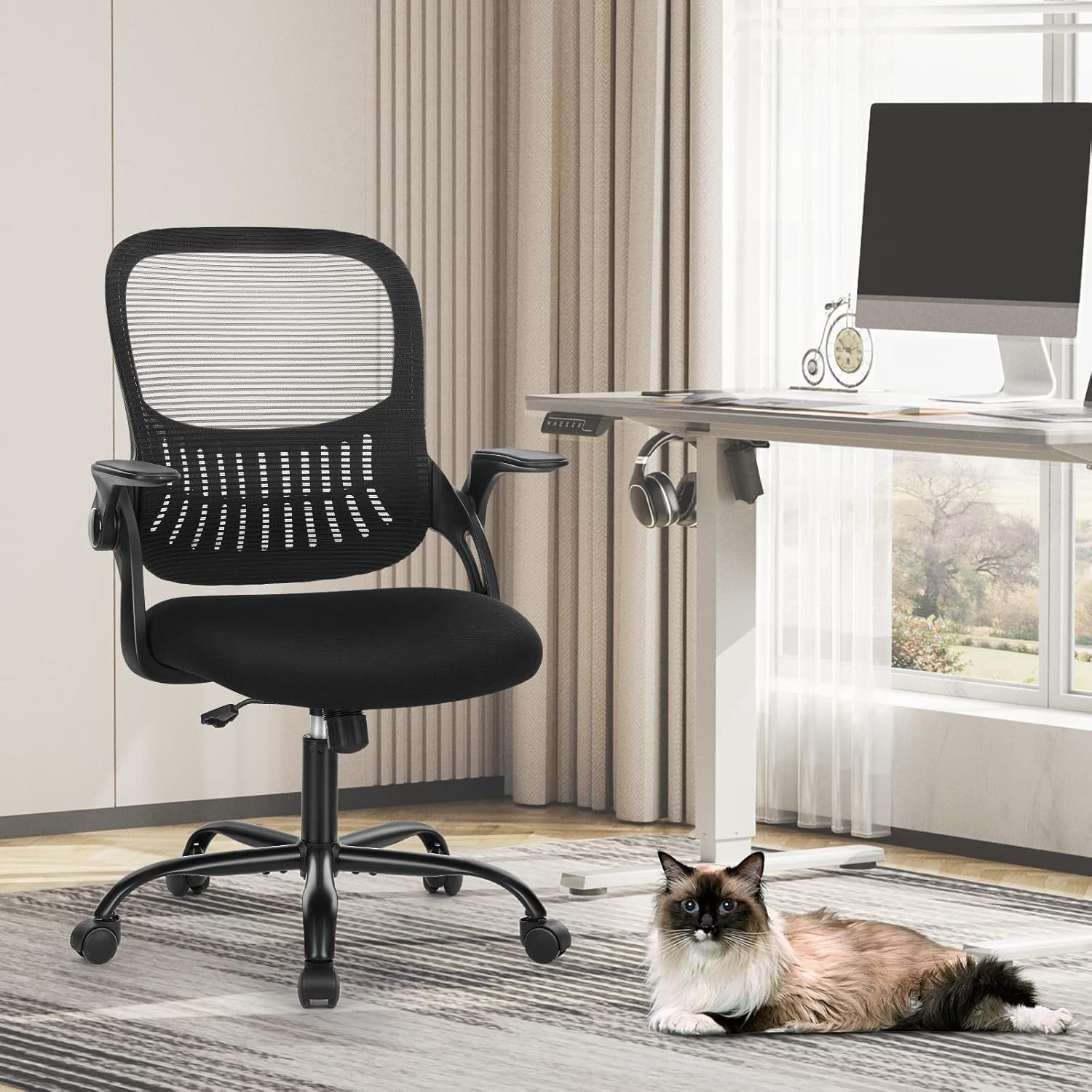 Ergonomic Mesh Office Chair with Lumbar Support and Flip-up Arms