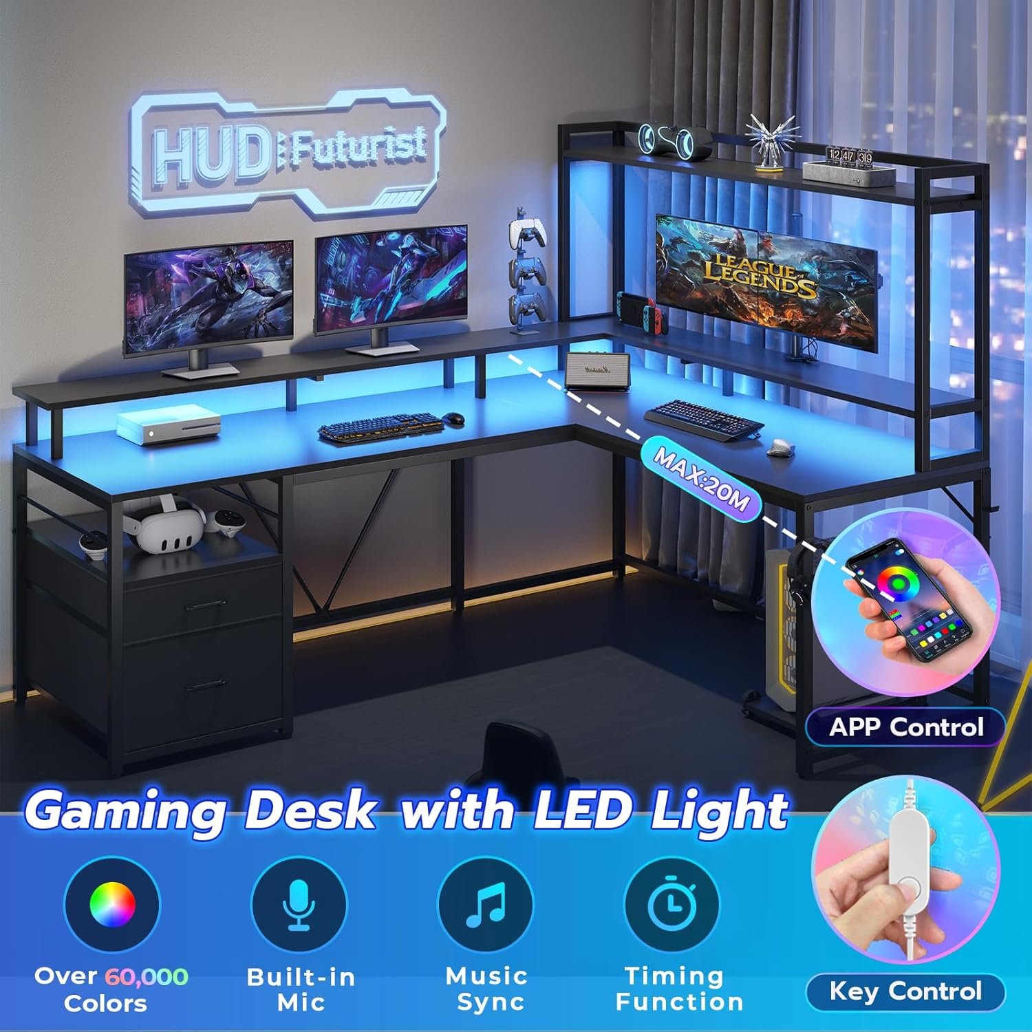 L-Shaped Gaming Desk for Home Office and Couples