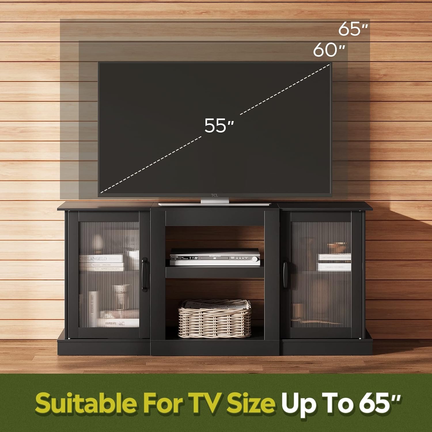 Retro TV Stand for 65-inch TV, TV Console Cabinet with Storage