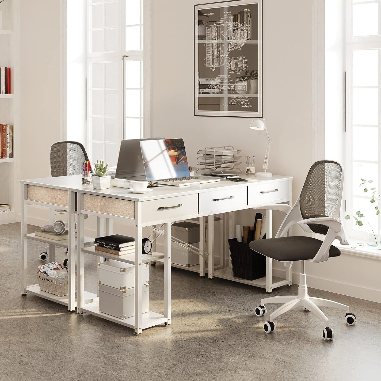 ODK Home Office Computer Desk with Storage Shelves and Drawers