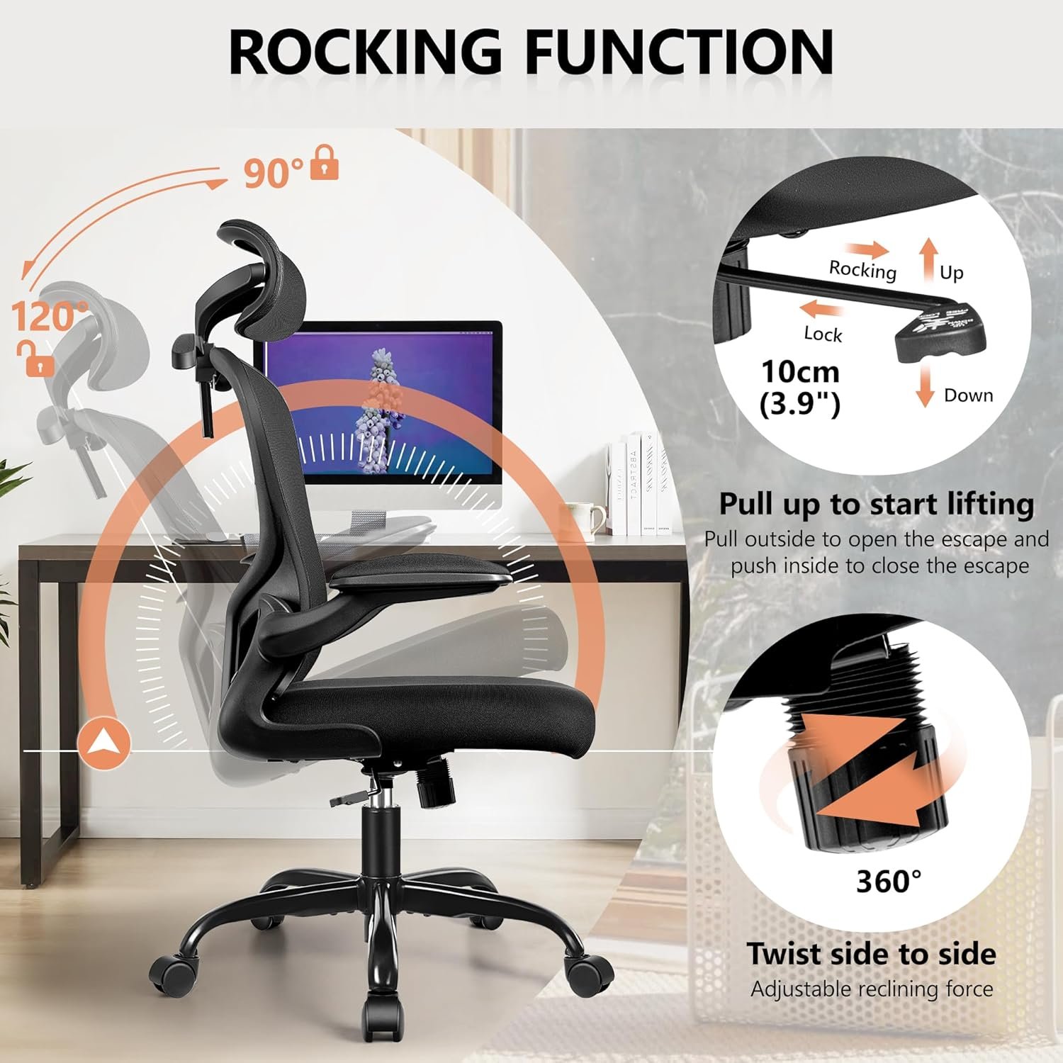 Ergonomic Mesh Office Chair with Adjustable Lumbar Support and Headrest (Black)